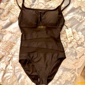 Black Mesh front one piece swimsuit